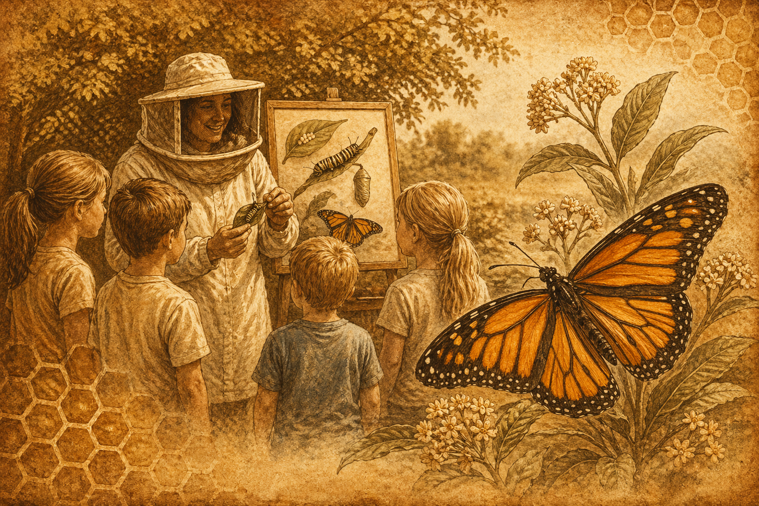 Children learning about butterflies and pollinators.